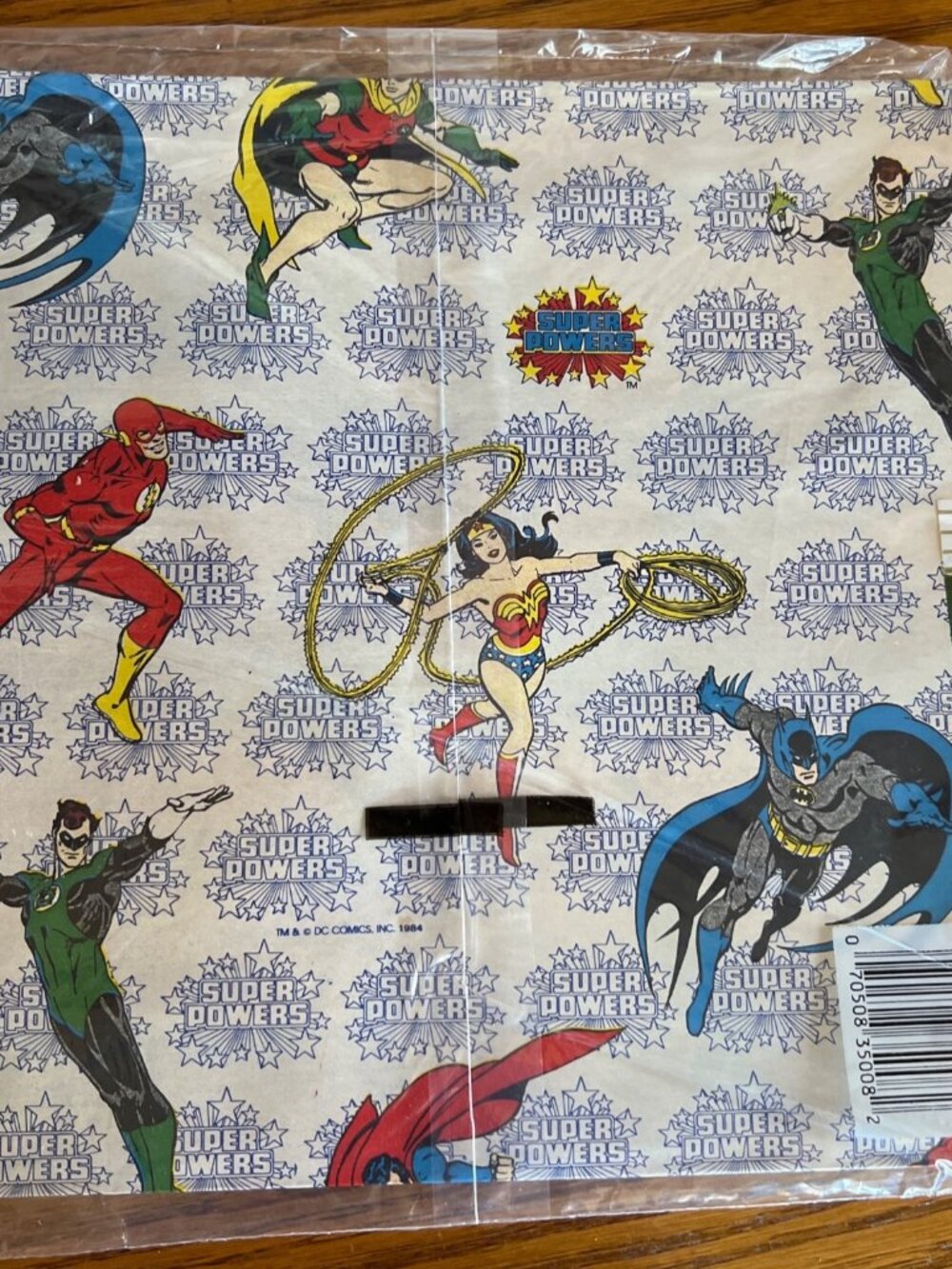 Batman Robin Wonder woman Superman Flash Vintage wrapping paper 2 sheets NEW